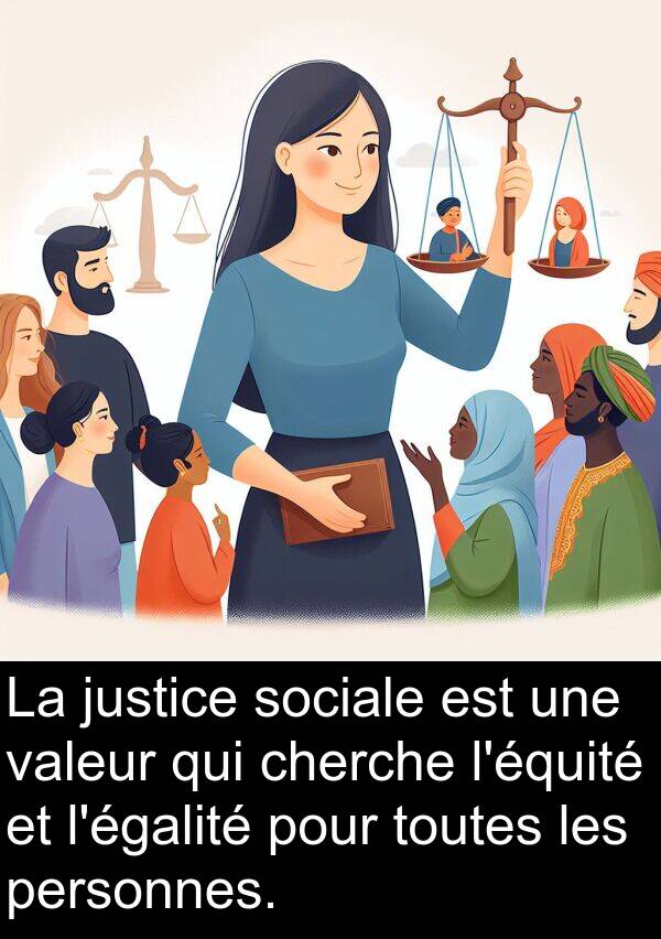 valeur: La justice sociale est une valeur qui cherche l'équité et l'égalité pour toutes les personnes.