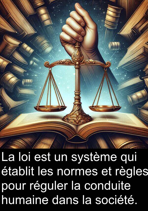 humaine: La loi est un système qui établit les normes et règles pour réguler la conduite humaine dans la société.