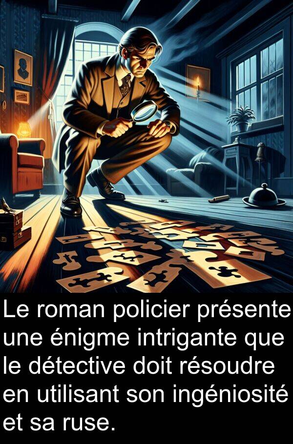 énigme: Le roman policier présente une énigme intrigante que le détective doit résoudre en utilisant son ingéniosité et sa ruse.