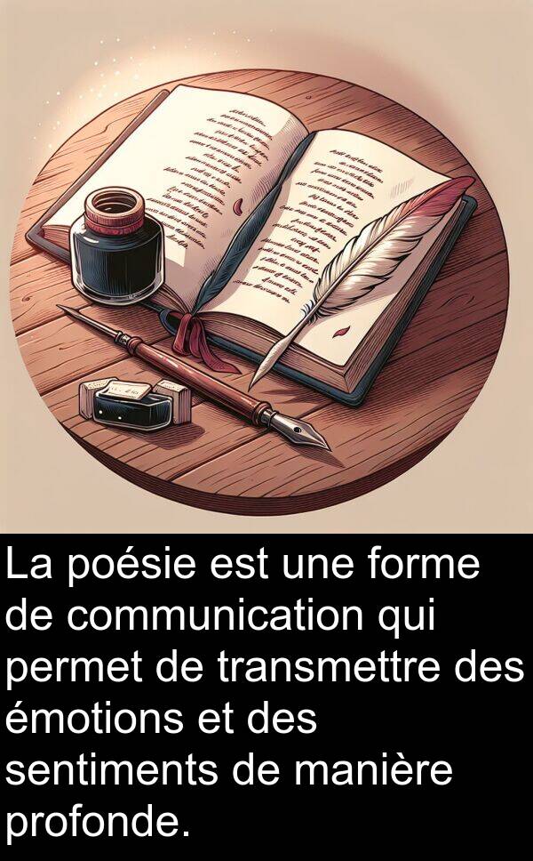 manière: La poésie est une forme de communication qui permet de transmettre des émotions et des sentiments de manière profonde.