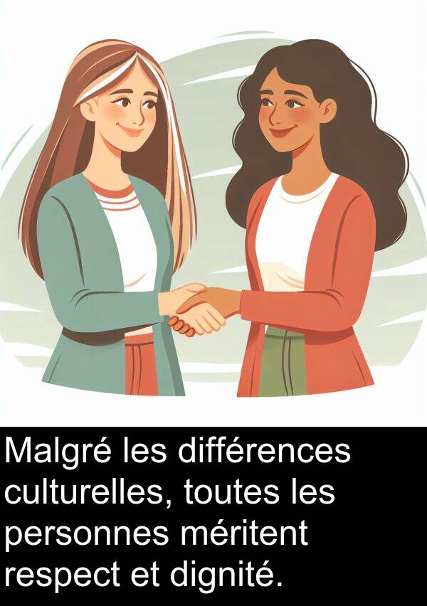 culturelles: Malgré les différences culturelles, toutes les personnes méritent respect et dignité.