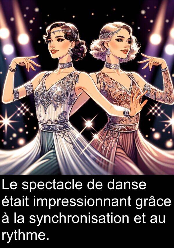 danse: Le spectacle de danse était impressionnant grâce à la synchronisation et au rythme.