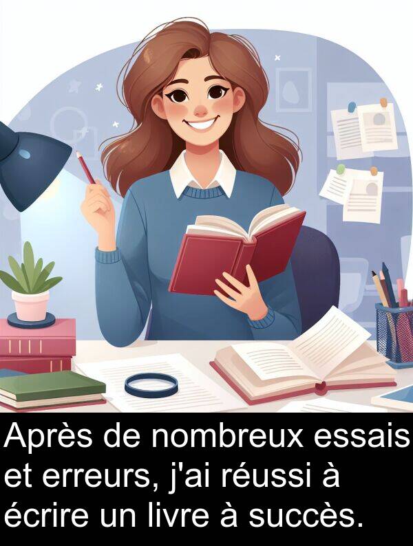 écrire: Après de nombreux essais et erreurs, j'ai réussi à écrire un livre à succès.