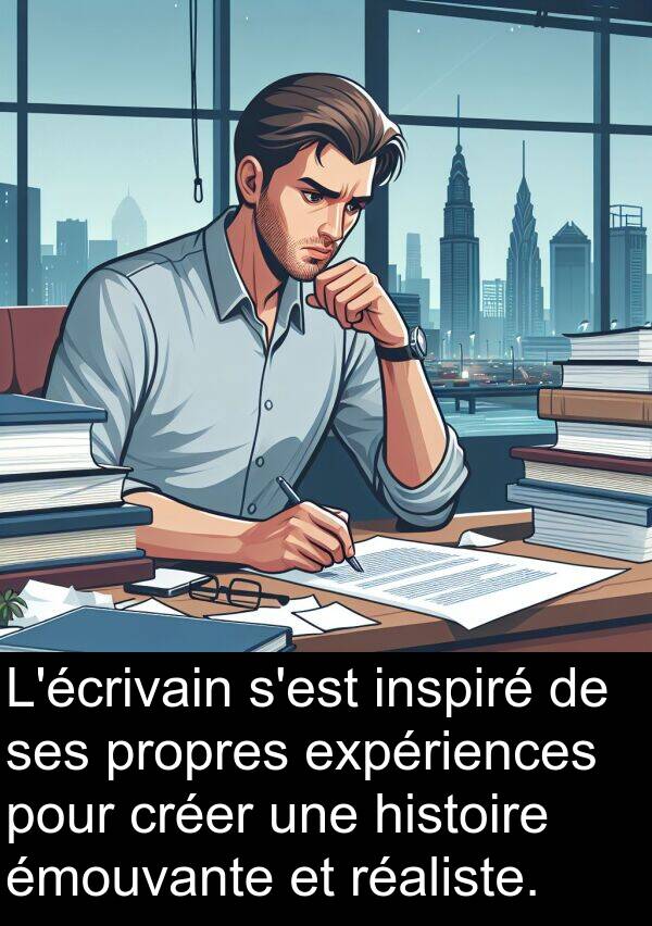 histoire: L'écrivain s'est inspiré de ses propres expériences pour créer une histoire émouvante et réaliste.