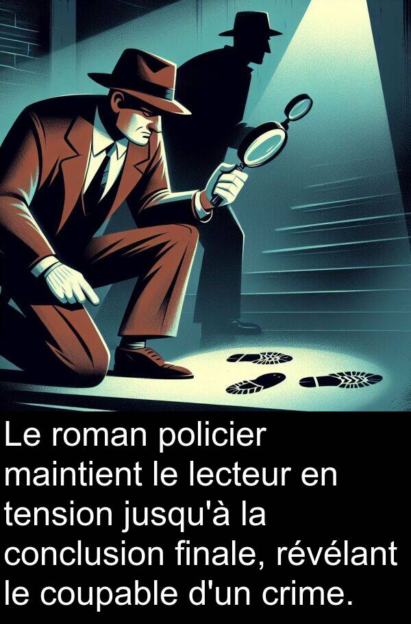 tension: Le roman policier maintient le lecteur en tension jusqu'à la conclusion finale, révélant le coupable d'un crime.