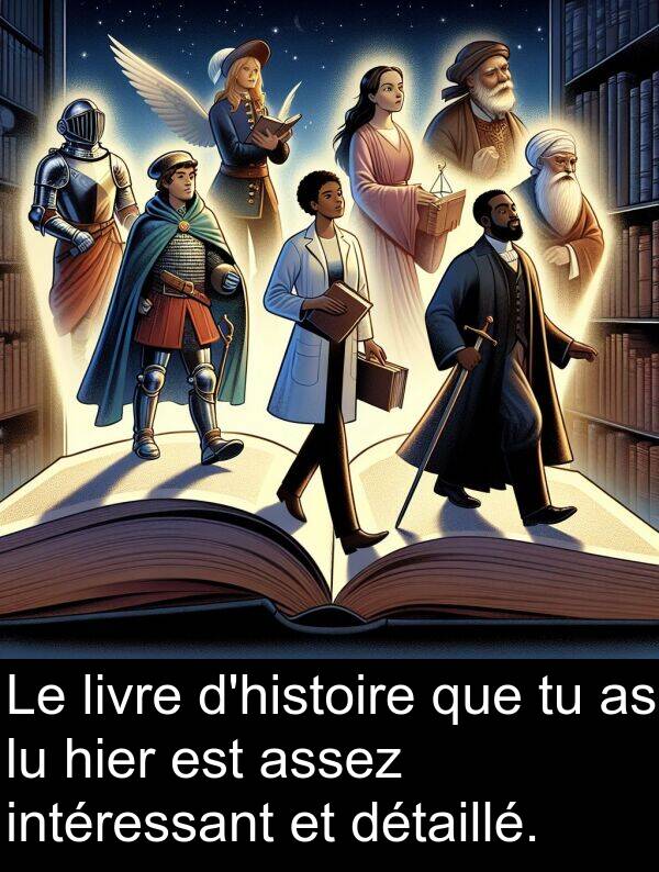 hier: Le livre d'histoire que tu as lu hier est assez intéressant et détaillé.