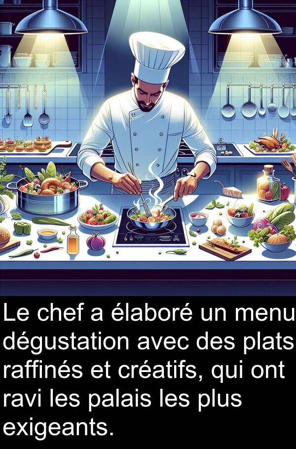 raffinés: Le chef a élaboré un menu dégustation avec des plats raffinés et créatifs, qui ont ravi les palais les plus exigeants.