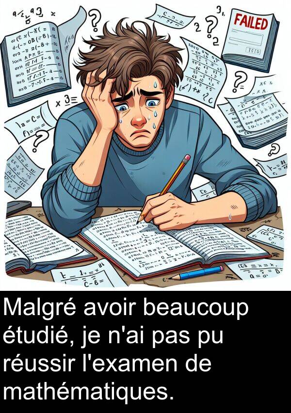 réussir: Malgré avoir beaucoup étudié, je n'ai pas pu réussir l'examen de mathématiques.