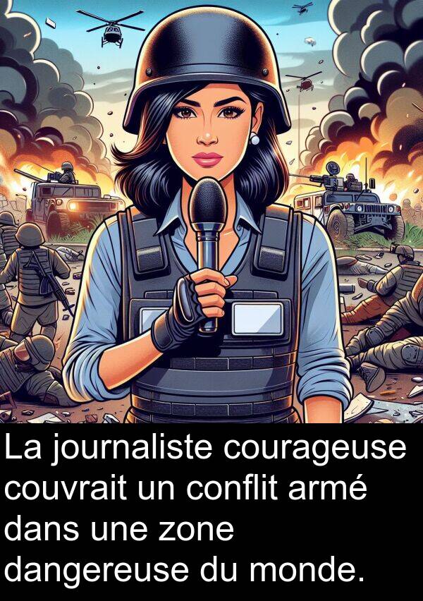 journaliste: La journaliste courageuse couvrait un conflit armé dans une zone dangereuse du monde.