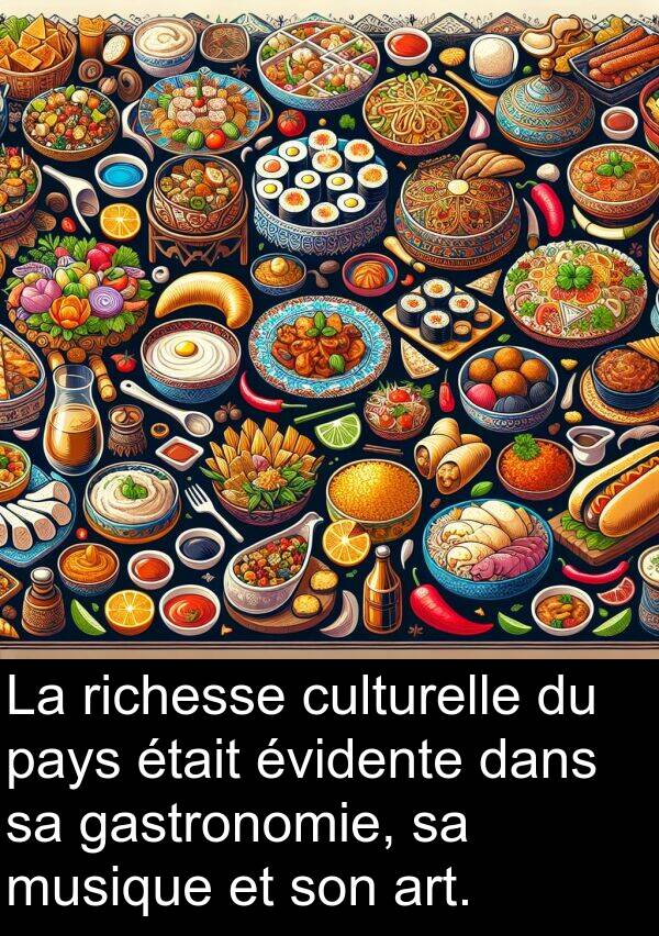 culturelle: La richesse culturelle du pays était évidente dans sa gastronomie, sa musique et son art.
