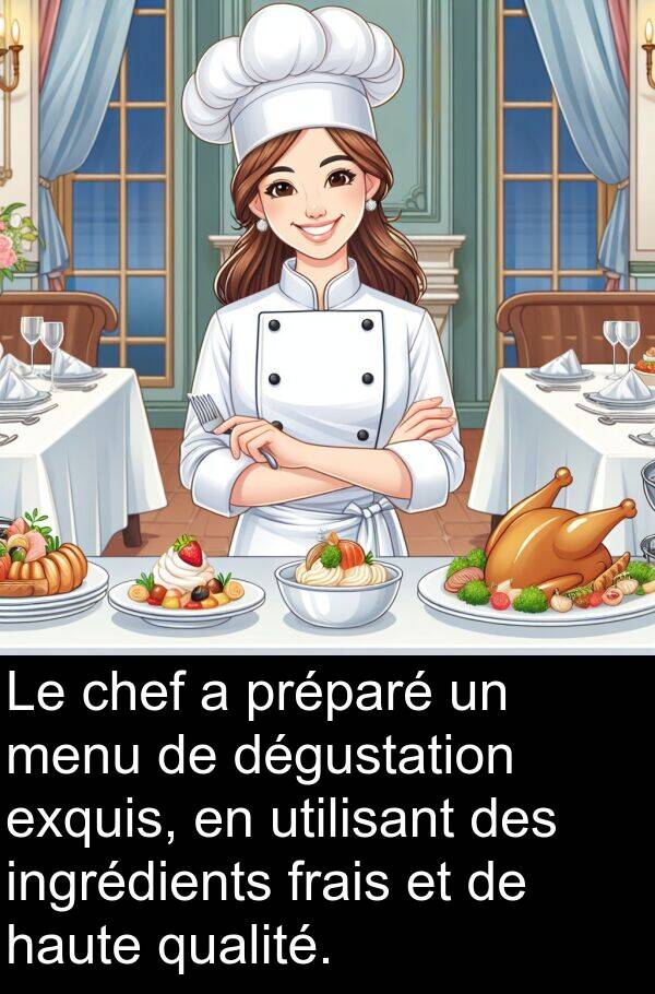 qualité: Le chef a préparé un menu de dégustation exquis, en utilisant des ingrédients frais et de haute qualité.