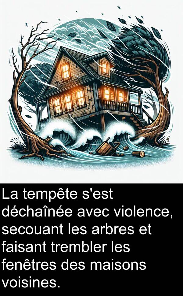 fenêtres: La tempête s'est déchaînée avec violence, secouant les arbres et faisant trembler les fenêtres des maisons voisines.