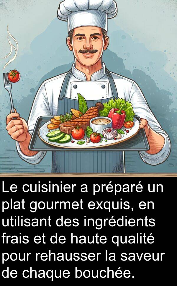 qualité: Le cuisinier a préparé un plat gourmet exquis, en utilisant des ingrédients frais et de haute qualité pour rehausser la saveur de chaque bouchée.