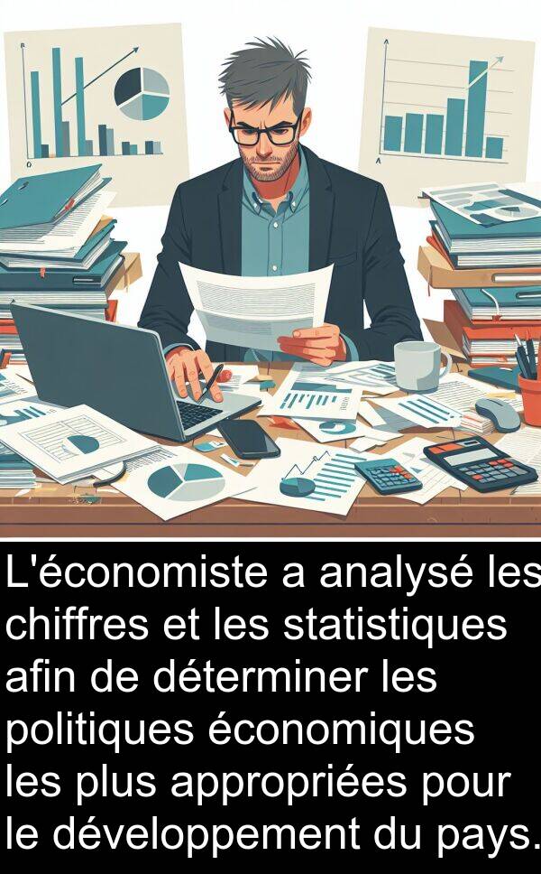 économiques: L'économiste a analysé les chiffres et les statistiques afin de déterminer les politiques économiques les plus appropriées pour le développement du pays.