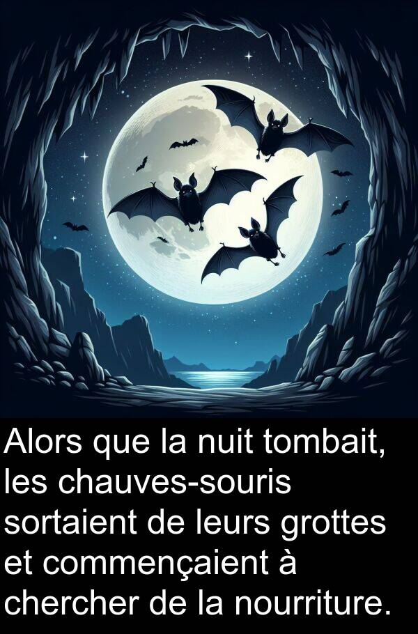 leurs: Alors que la nuit tombait, les chauves-souris sortaient de leurs grottes et commençaient à chercher de la nourriture.