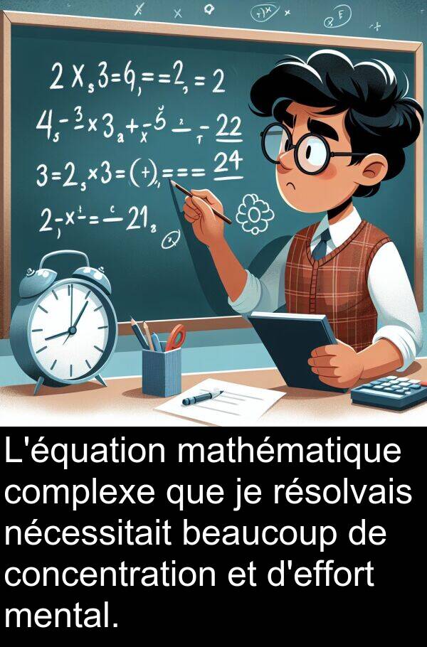 mental: L'équation mathématique complexe que je résolvais nécessitait beaucoup de concentration et d'effort mental.