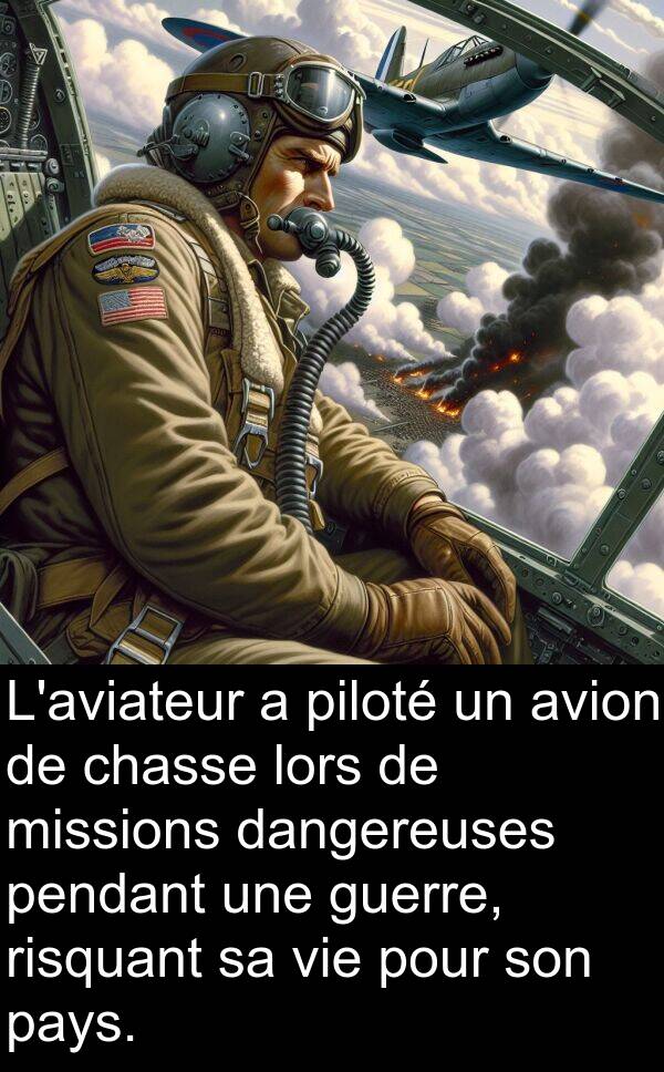 dangereuses: L'aviateur a piloté un avion de chasse lors de missions dangereuses pendant une guerre, risquant sa vie pour son pays.