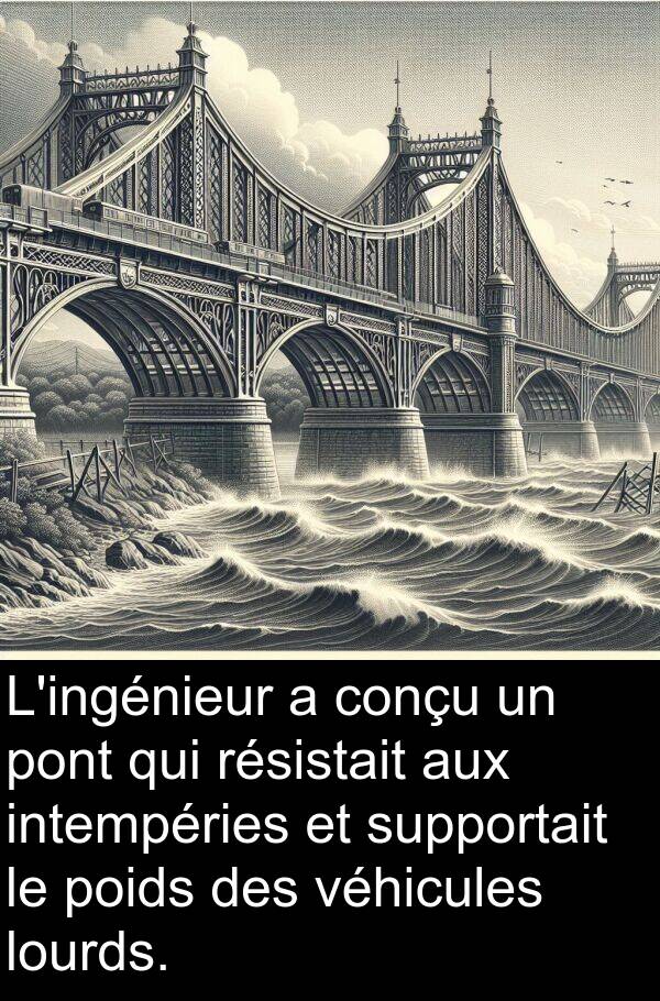 intempéries: L'ingénieur a conçu un pont qui résistait aux intempéries et supportait le poids des véhicules lourds.