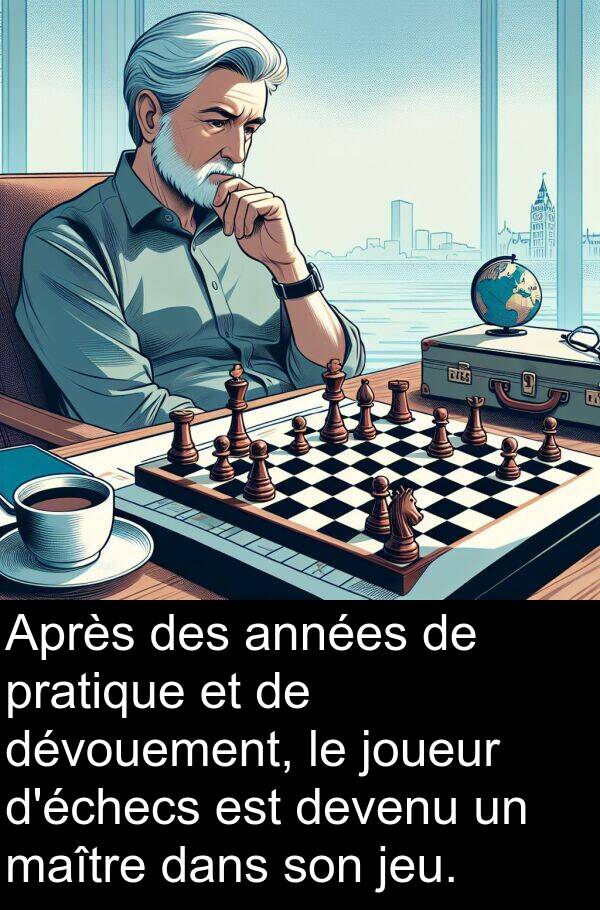 joueur: Après des années de pratique et de dévouement, le joueur d'échecs est devenu un maître dans son jeu.