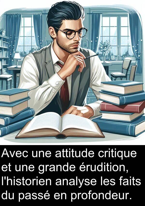 analyse: Avec une attitude critique et une grande érudition, l'historien analyse les faits du passé en profondeur.