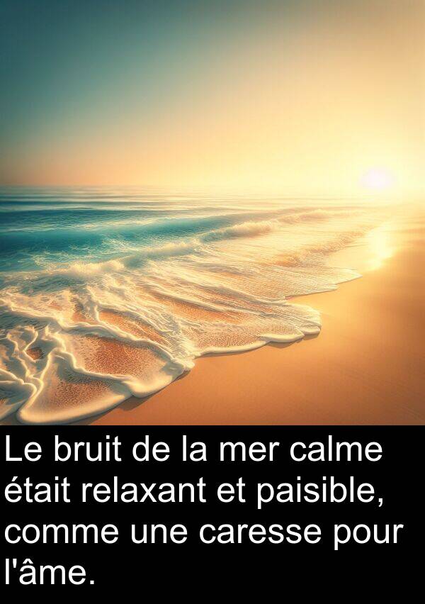 calme: Le bruit de la mer calme était relaxant et paisible, comme une caresse pour l'âme.