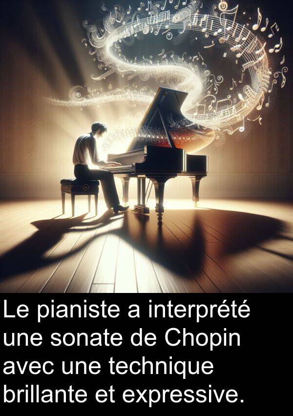 expressive: Le pianiste a interprété une sonate de Chopin avec une technique brillante et expressive.