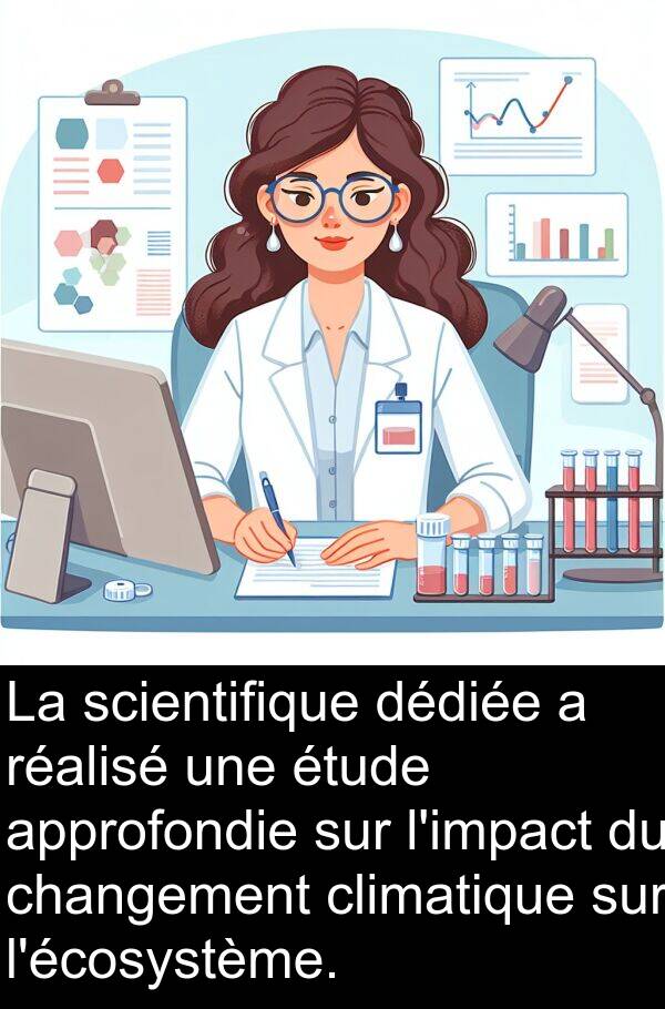 climatique: La scientifique dédiée a réalisé une étude approfondie sur l'impact du changement climatique sur l'écosystème.