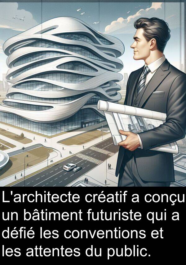 conçu: L'architecte créatif a conçu un bâtiment futuriste qui a défié les conventions et les attentes du public.