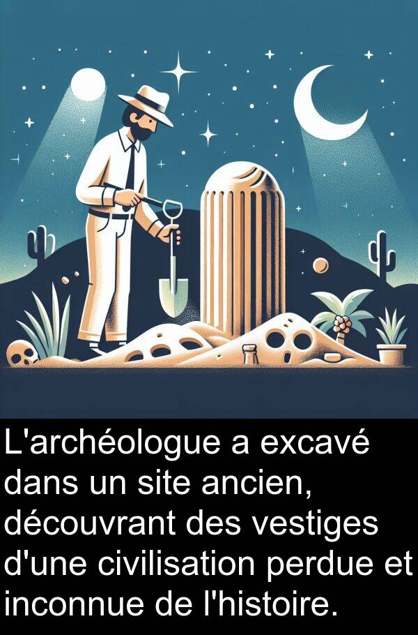 découvrant: L'archéologue a excavé dans un site ancien, découvrant des vestiges d'une civilisation perdue et inconnue de l'histoire.