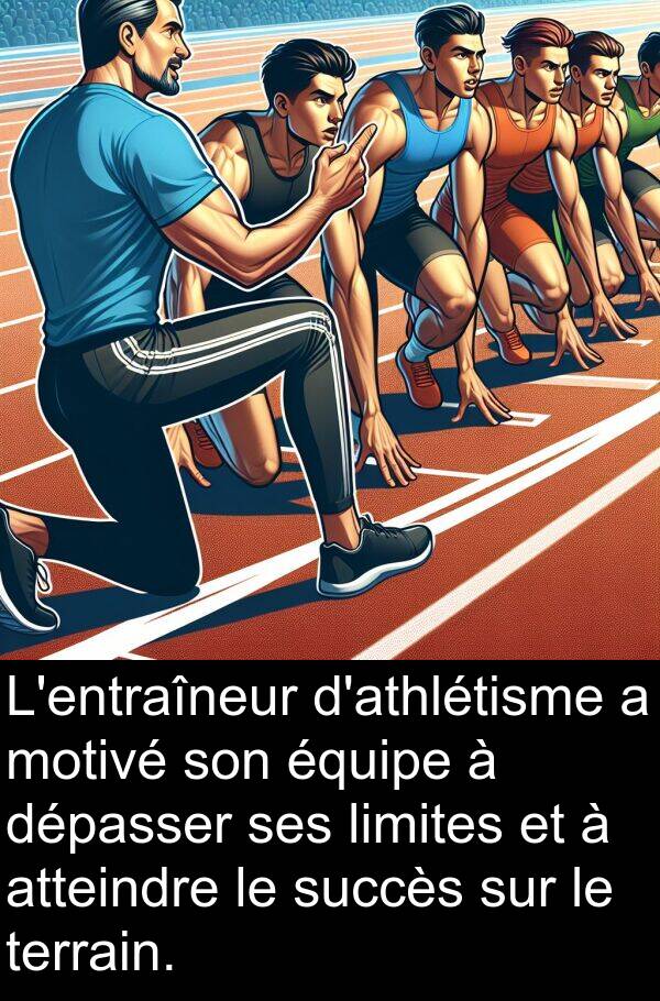 limites: L'entraîneur d'athlétisme a motivé son équipe à dépasser ses limites et à atteindre le succès sur le terrain.