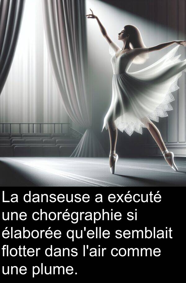 danseuse: La danseuse a exécuté une chorégraphie si élaborée qu'elle semblait flotter dans l'air comme une plume.