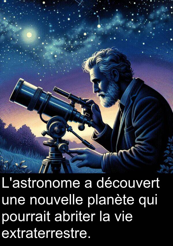 découvert: L'astronome a découvert une nouvelle planète qui pourrait abriter la vie extraterrestre.