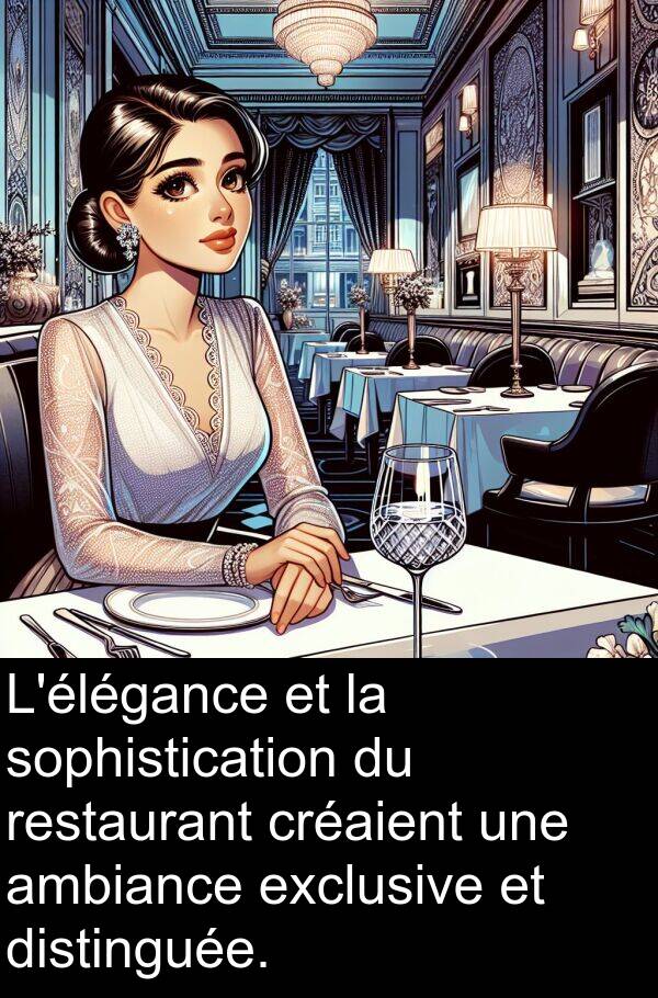 créaient: L'élégance et la sophistication du restaurant créaient une ambiance exclusive et distinguée.