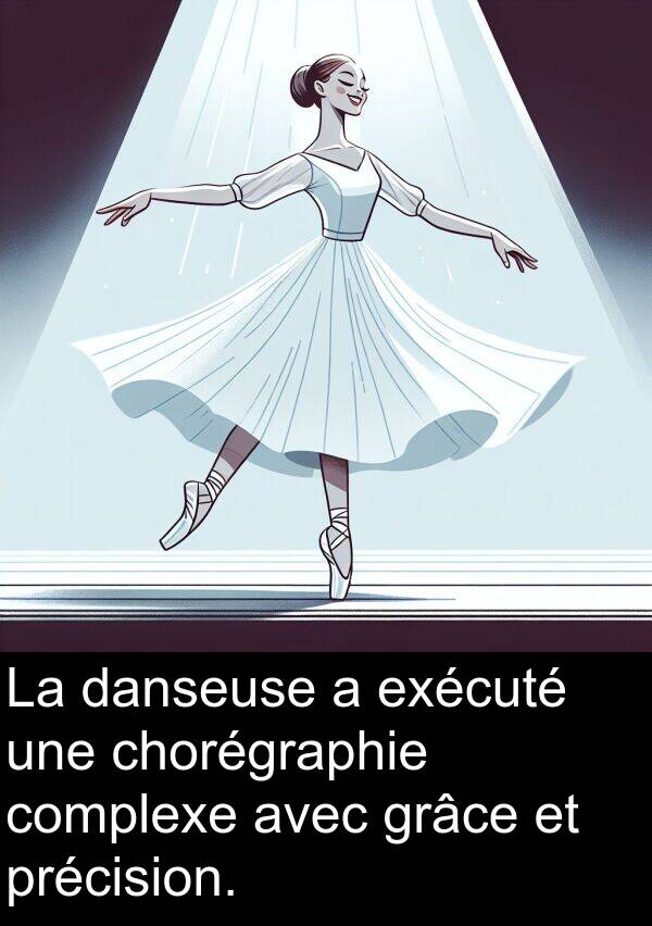 danseuse: La danseuse a exécuté une chorégraphie complexe avec grâce et précision.