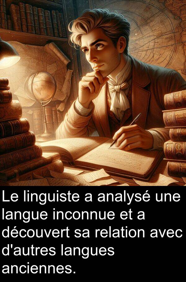 linguiste: Le linguiste a analysé une langue inconnue et a découvert sa relation avec d'autres langues anciennes.