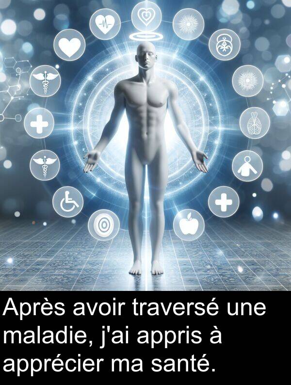 apprécier: Après avoir traversé une maladie, j'ai appris à apprécier ma santé.