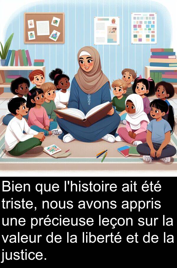 valeur: Bien que l'histoire ait été triste, nous avons appris une précieuse leçon sur la valeur de la liberté et de la justice.