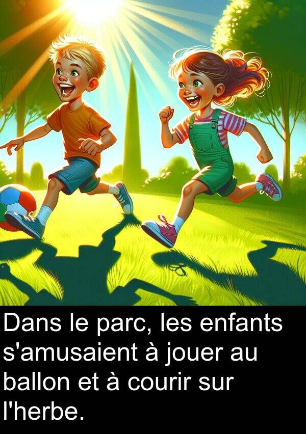 ballon: Dans le parc, les enfants s'amusaient à jouer au ballon et à courir sur l'herbe.