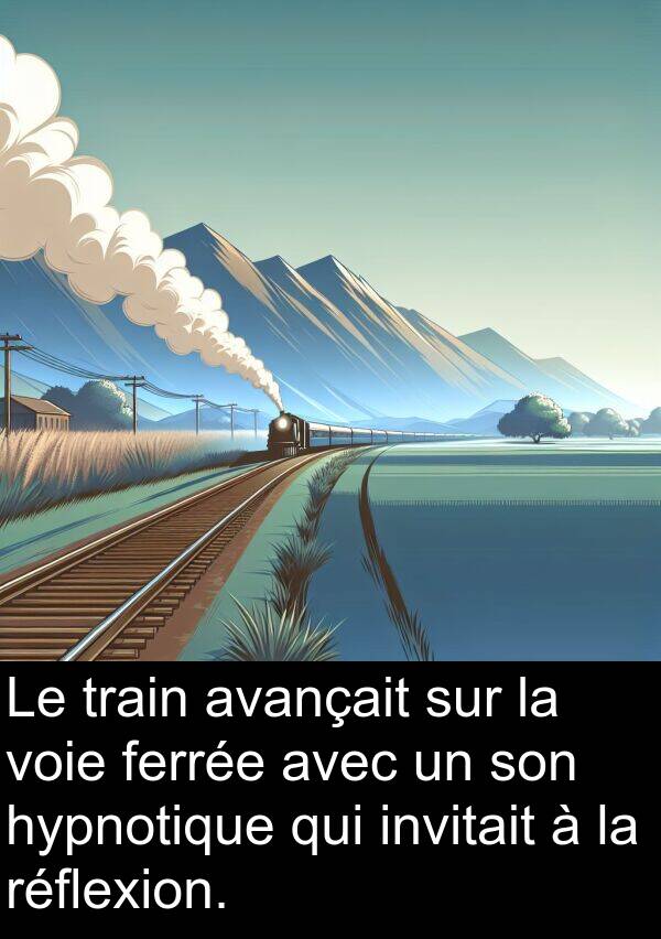 voie: Le train avançait sur la voie ferrée avec un son hypnotique qui invitait à la réflexion.