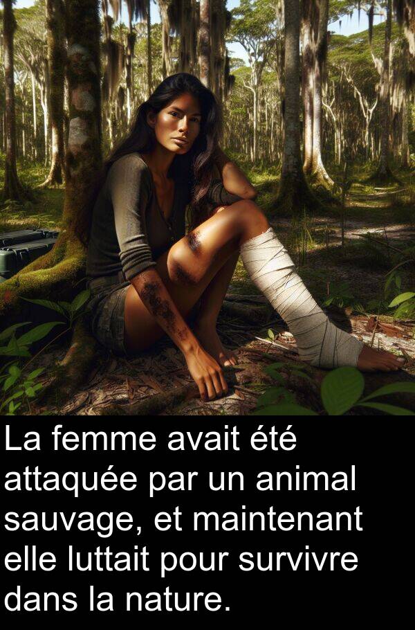 luttait: La femme avait été attaquée par un animal sauvage, et maintenant elle luttait pour survivre dans la nature.