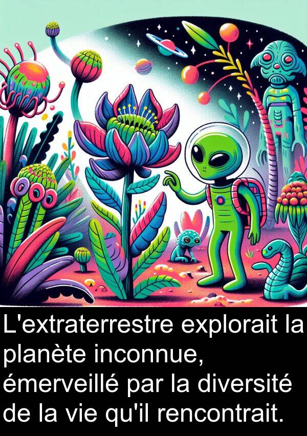 rencontrait: L'extraterrestre explorait la planète inconnue, émerveillé par la diversité de la vie qu'il rencontrait.