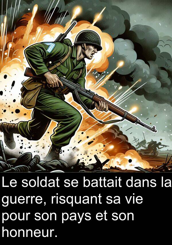 honneur: Le soldat se battait dans la guerre, risquant sa vie pour son pays et son honneur.