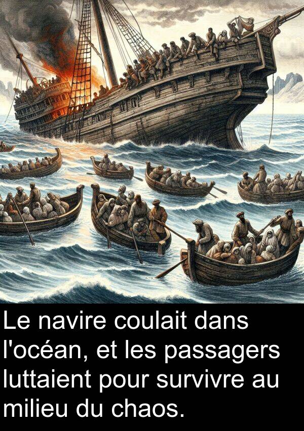 luttaient: Le navire coulait dans l'océan, et les passagers luttaient pour survivre au milieu du chaos.