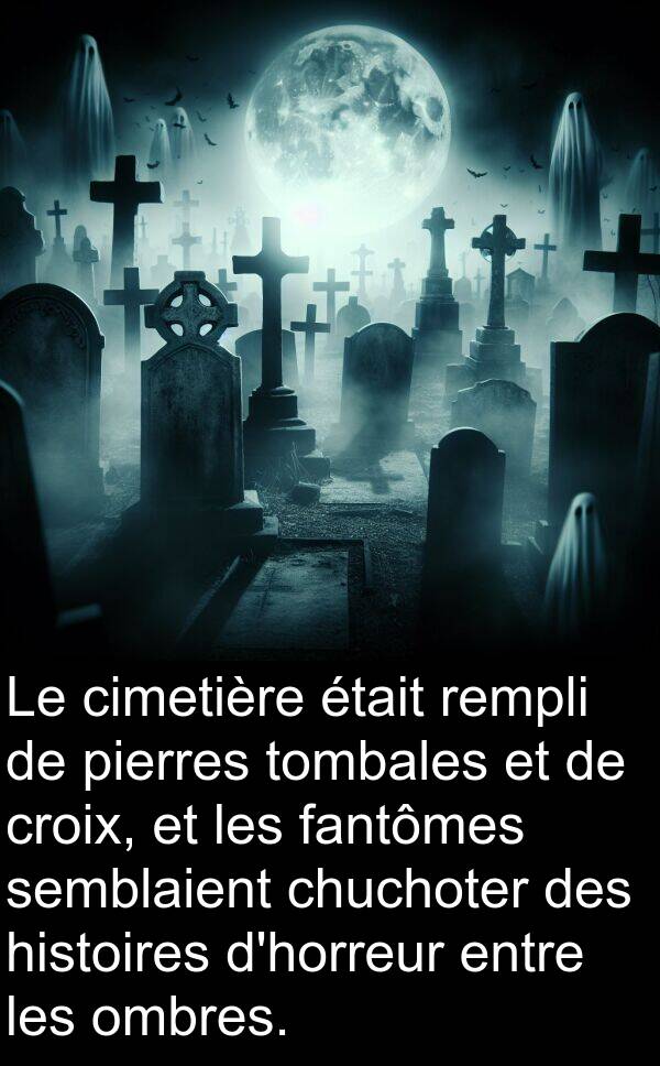 ombres: Le cimetière était rempli de pierres tombales et de croix, et les fantômes semblaient chuchoter des histoires d'horreur entre les ombres.
