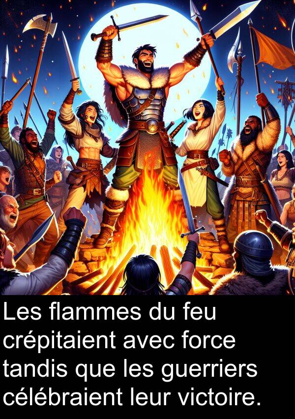 tandis: Les flammes du feu crépitaient avec force tandis que les guerriers célébraient leur victoire.