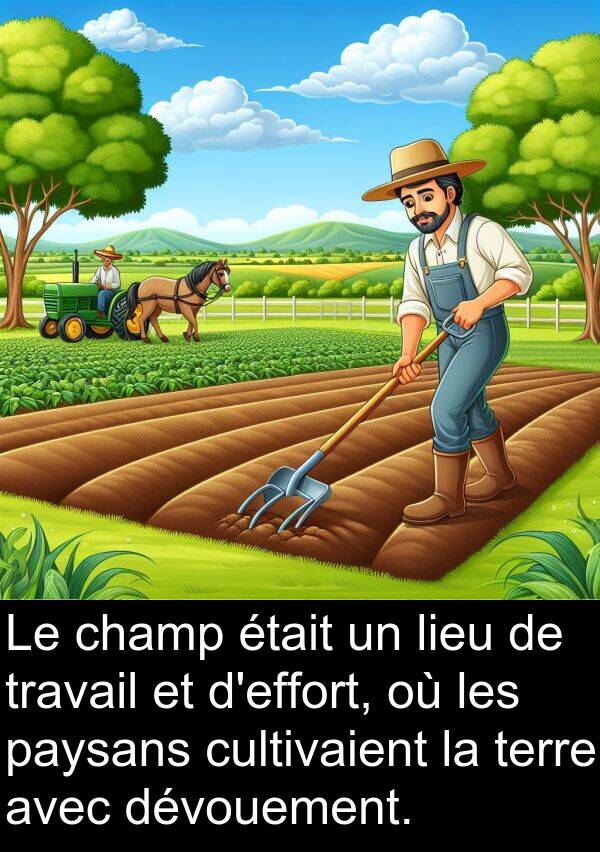 cultivaient: Le champ était un lieu de travail et d'effort, où les paysans cultivaient la terre avec dévouement.