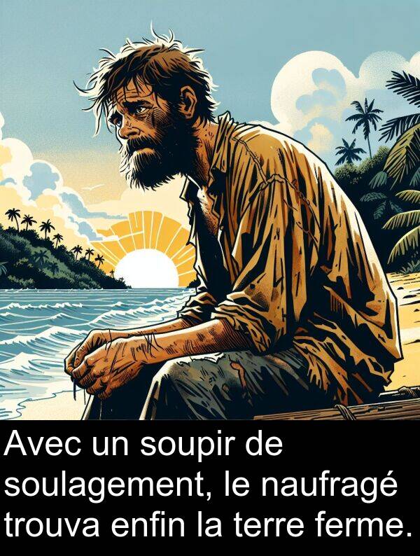 ferme: Avec un soupir de soulagement, le naufragé trouva enfin la terre ferme.