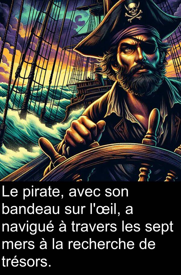 bandeau: Le pirate, avec son bandeau sur l'œil, a navigué à travers les sept mers à la recherche de trésors.