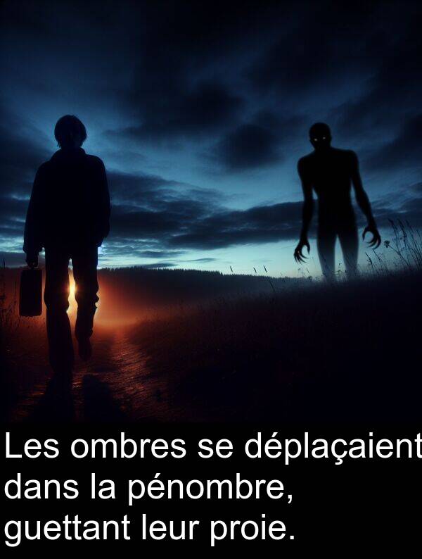 ombres: Les ombres se déplaçaient dans la pénombre, guettant leur proie.