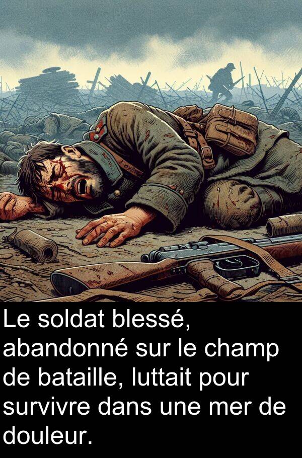 luttait: Le soldat blessé, abandonné sur le champ de bataille, luttait pour survivre dans une mer de douleur.